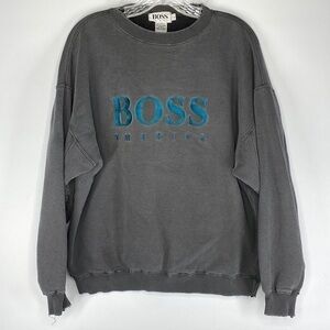 Vintage Hugo Boss Crewneck Black Sweatshirt Grunge Thrashed Large 90s
